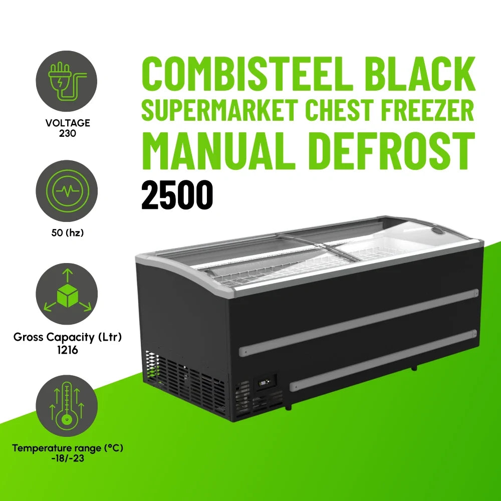Combisteel Black Supermarket Chest Freezer 2500 Manual Defrost