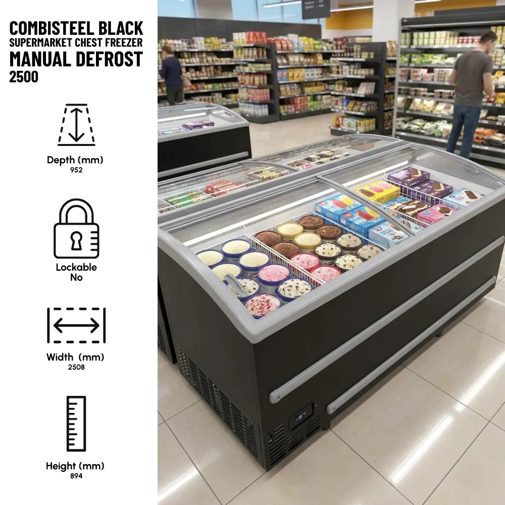 Combisteel Black Supermarket Chest Freezer 2500 Manual Defrost