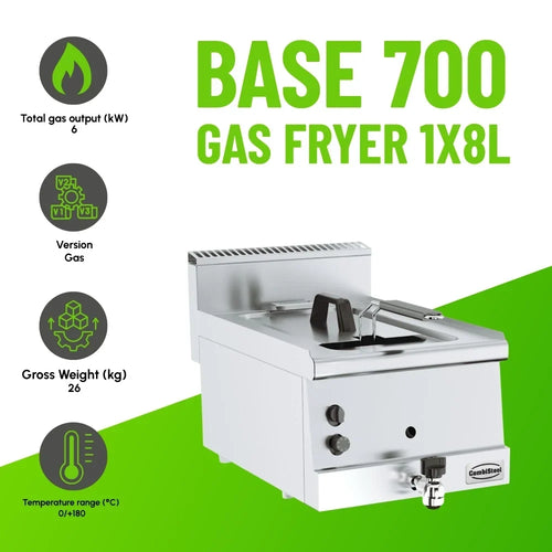 BASE 600 Countertop Gas Fryer 8L Single Tank