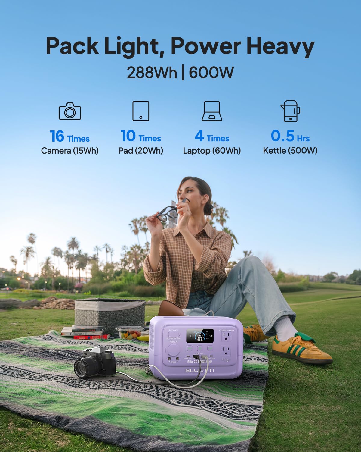 BLUETTI Elite 30 V2 Portable Power Station 288Wh 600W LFP Solar Generator