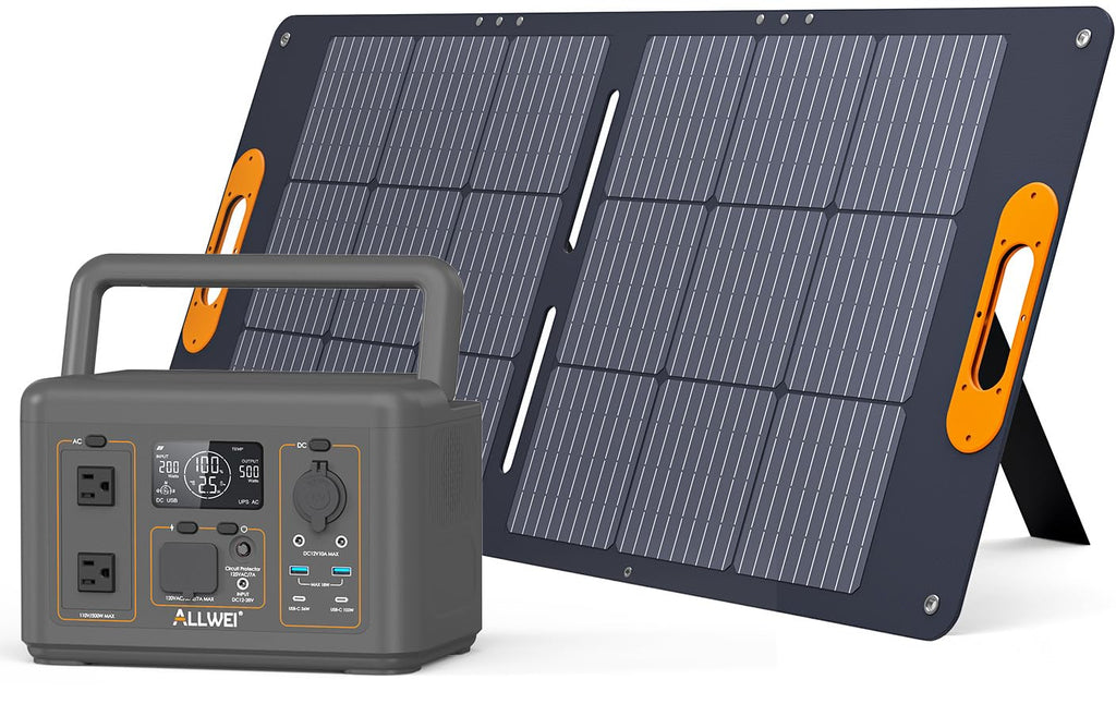 ALLWEI 500W Solar Generator with 100W Solar Panel, 512Wh LiFePO4 Battery