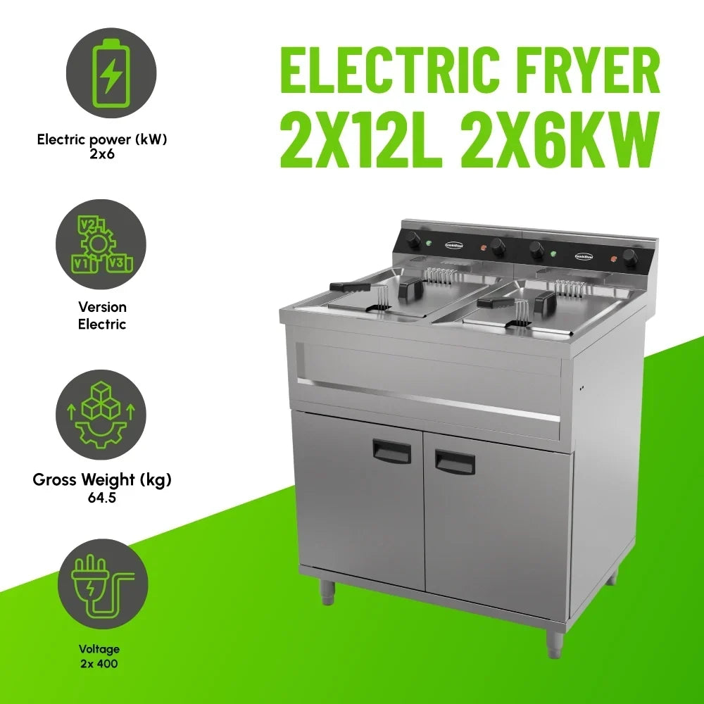 Electric Fryer 2x12L 2x6kW Twin Tank