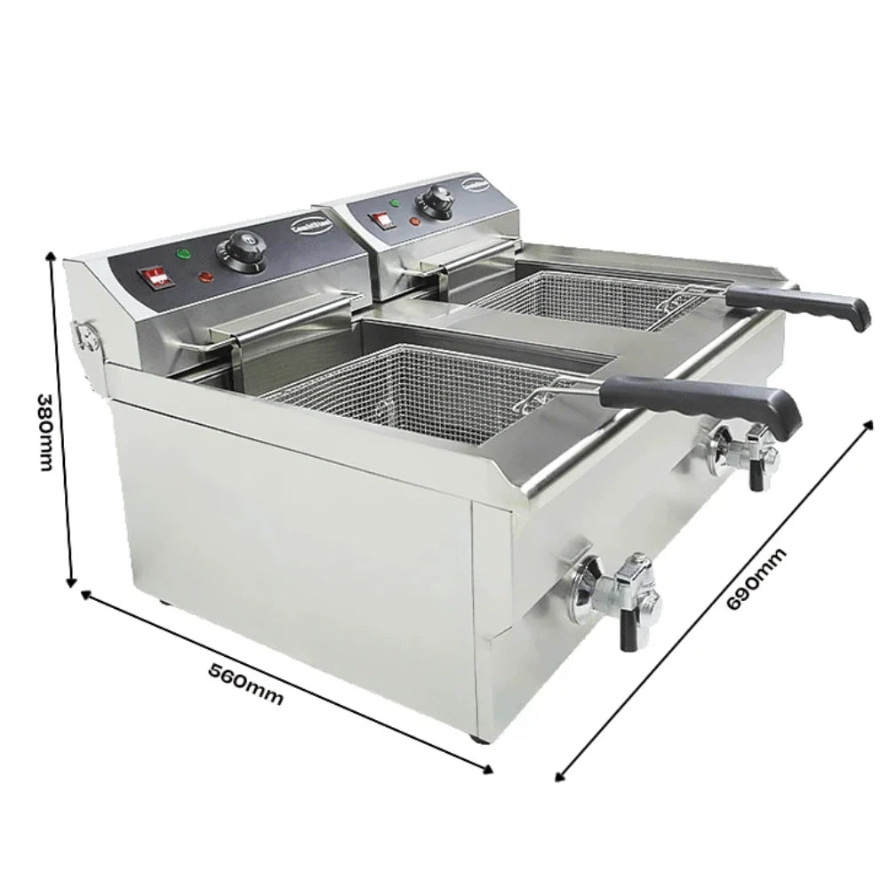 Electric Counter Fryer 2x10L Two Tanks
