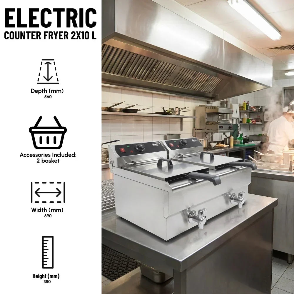 Electric Counter Fryer 2x10L Two Tanks