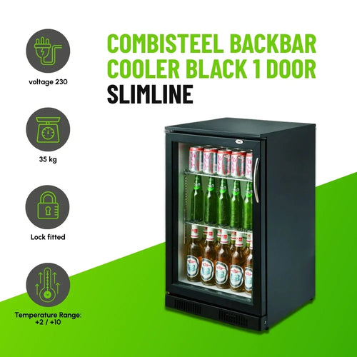 Black 1 Hinged Door Back Bar Cooler 500mm Wide