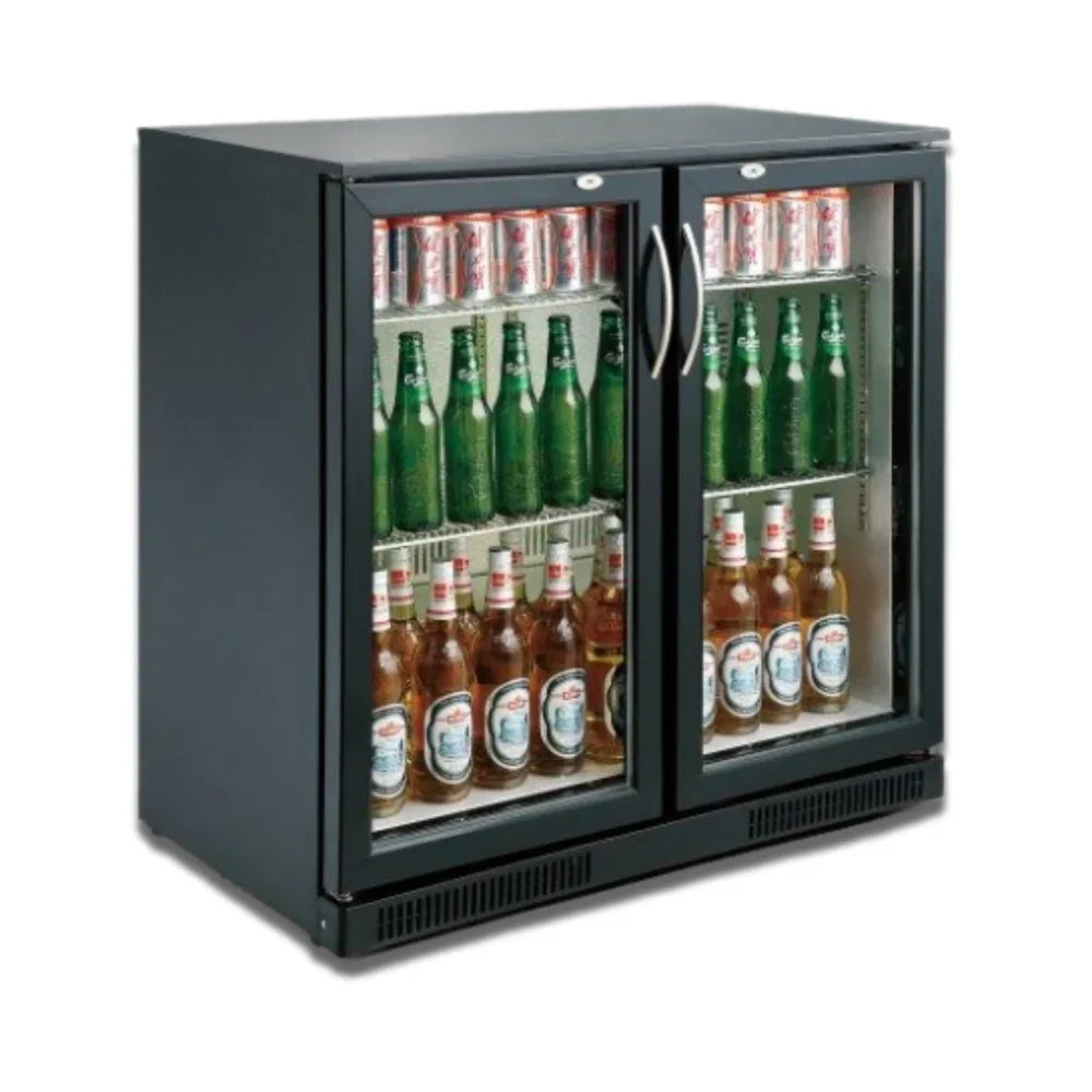 Black 2 Hinged Door Back Bar Cooler 198L