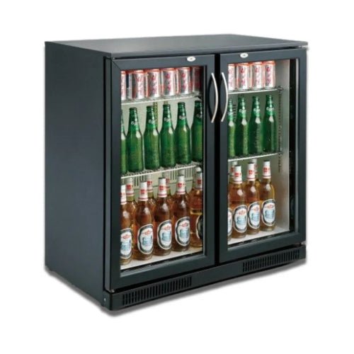 Black 2 Hinged Door Back Bar Cooler 198L