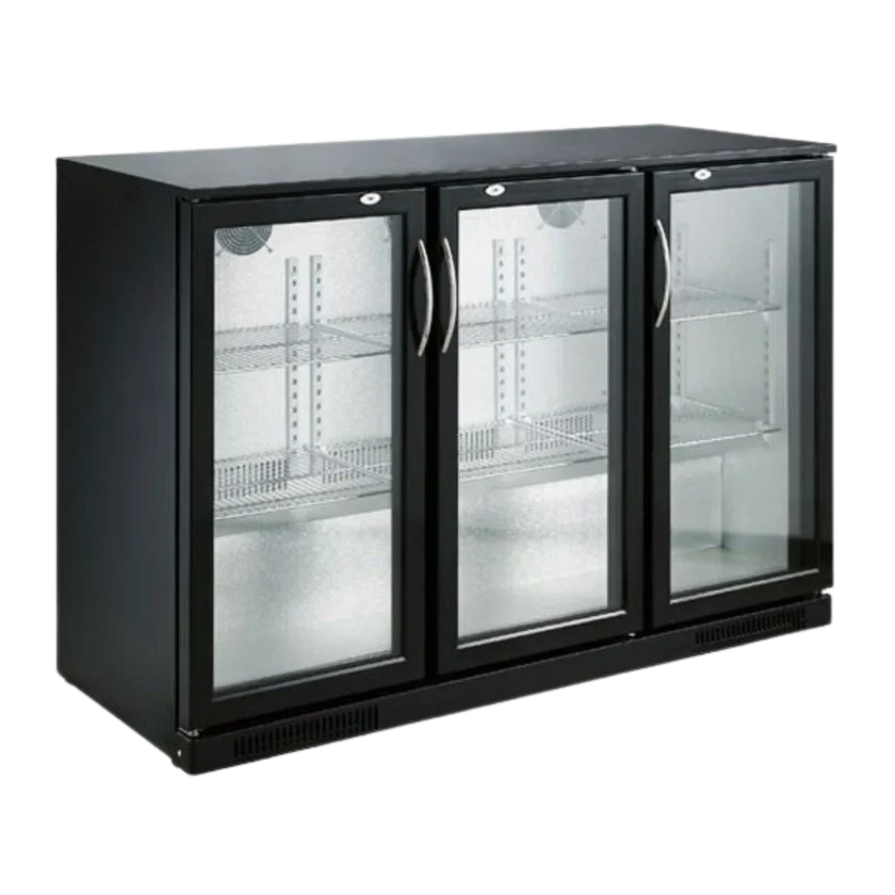 Black 3 Hinged Door Back Bar Cooler 298L