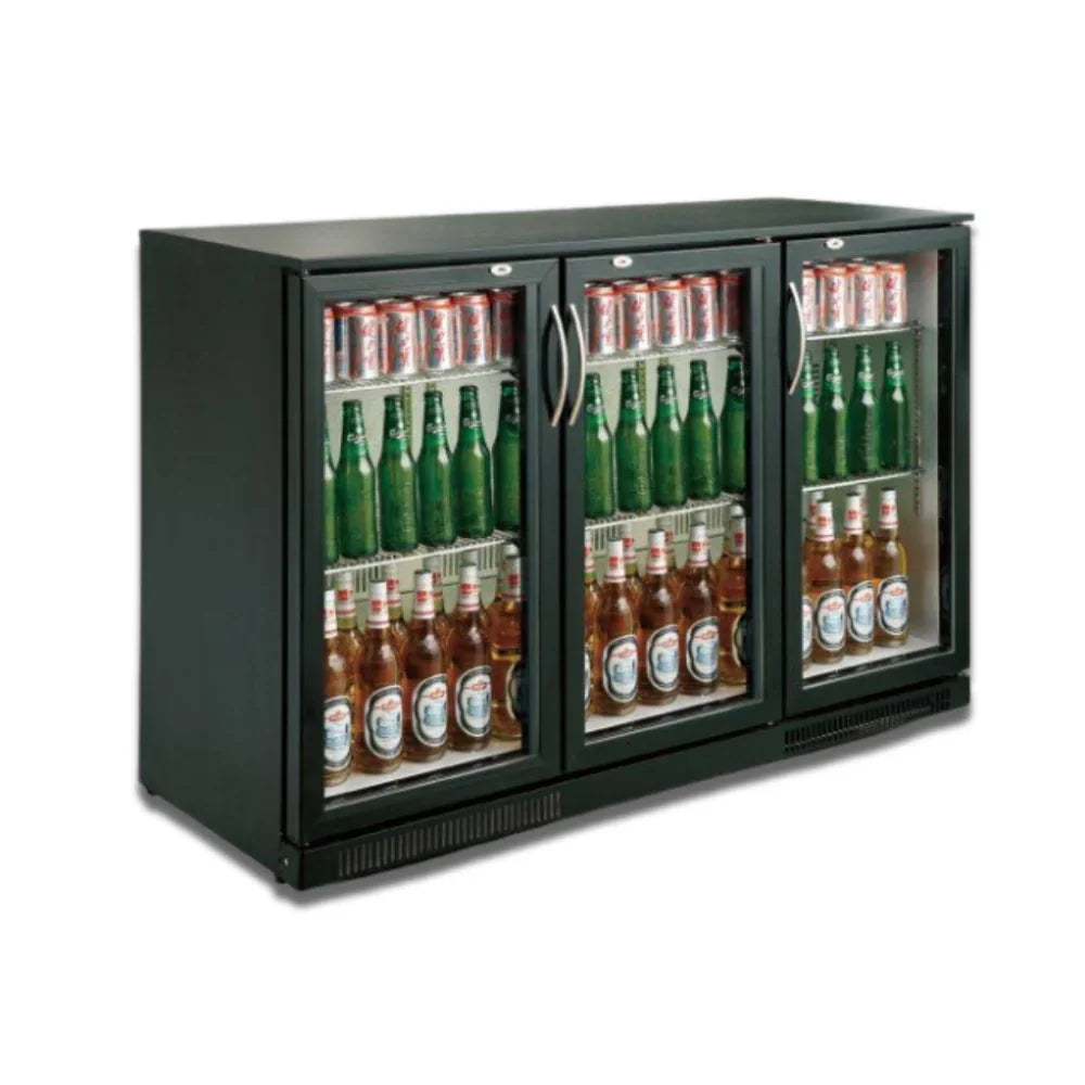 Black 3 Hinged Door Back Bar Cooler 298L