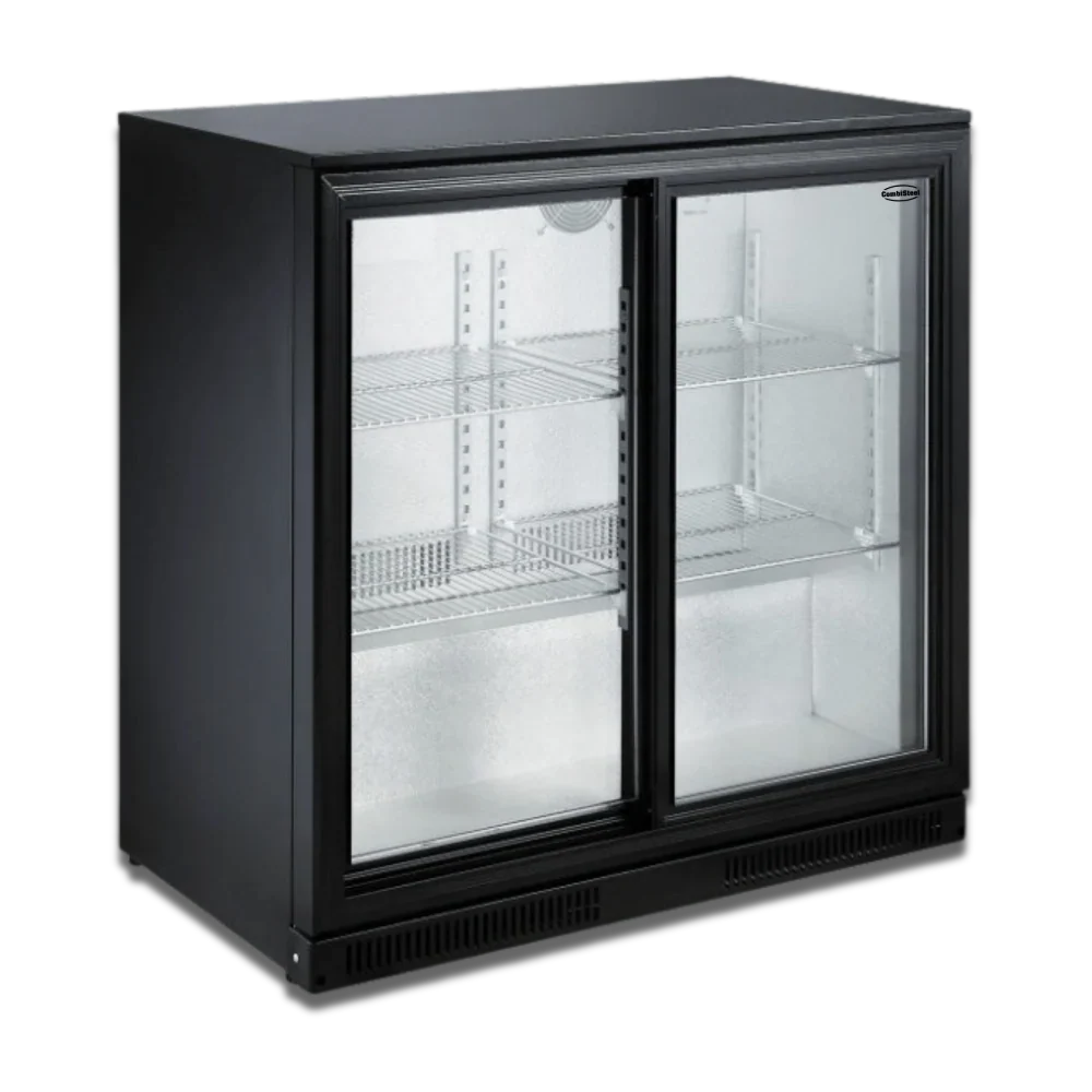 Black 2 Sliding Door Back Bar Cooler 198L