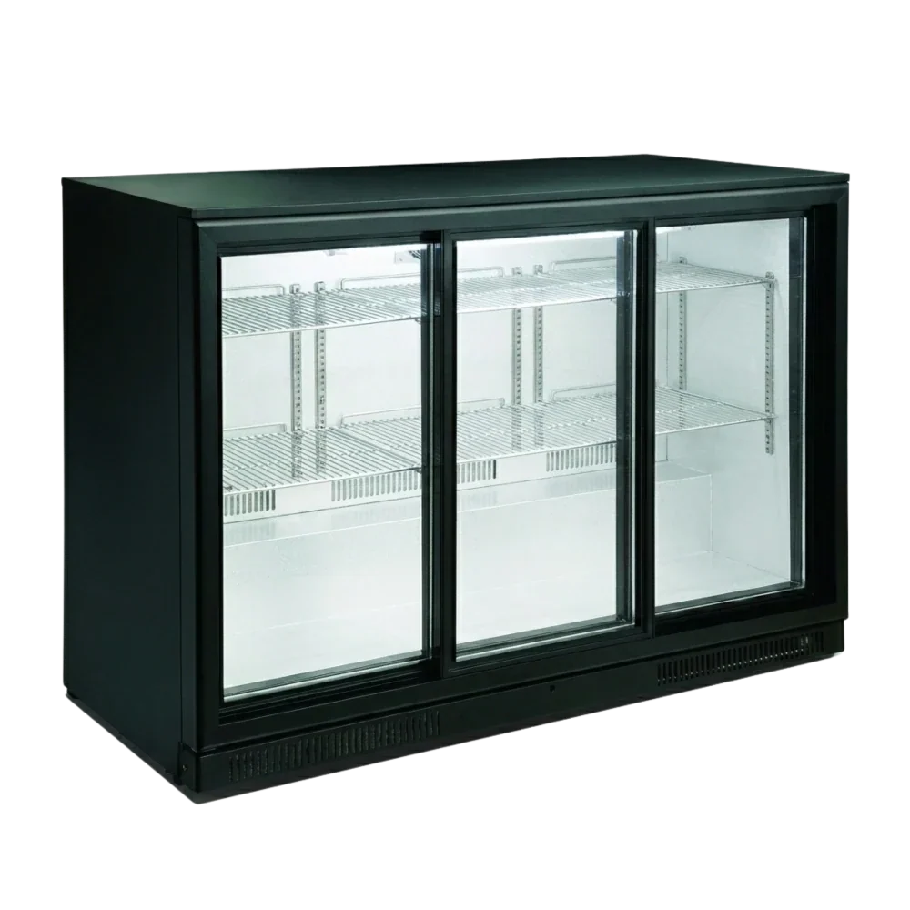 Black 3 Sliding Door Back Bar Cooler 298L