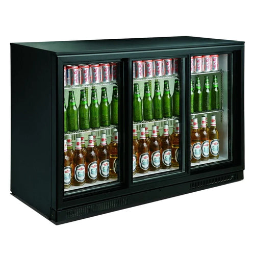 Black 3 Sliding Door Back Bar Cooler 298L