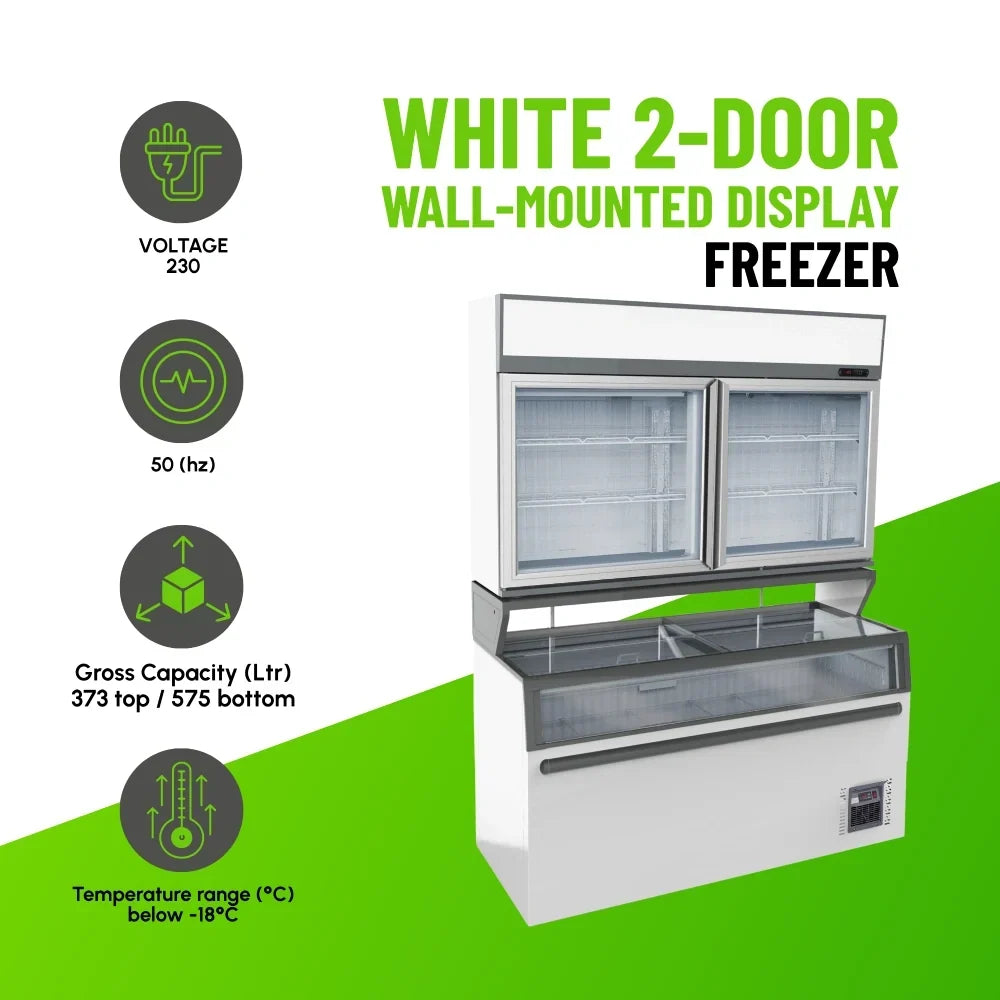 White 2-Door Wall-Mounted Display Freezer