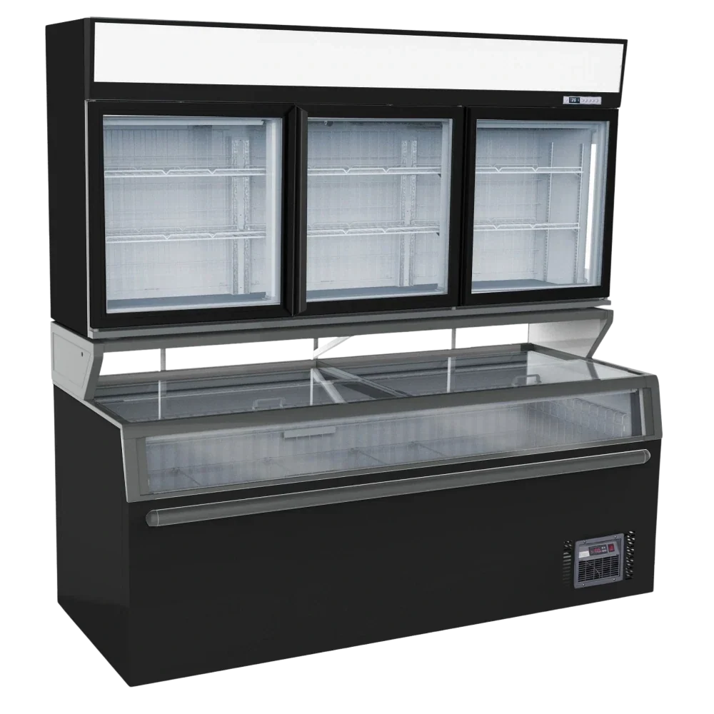 Black 3-Door Wall-Mounted Display Freezer