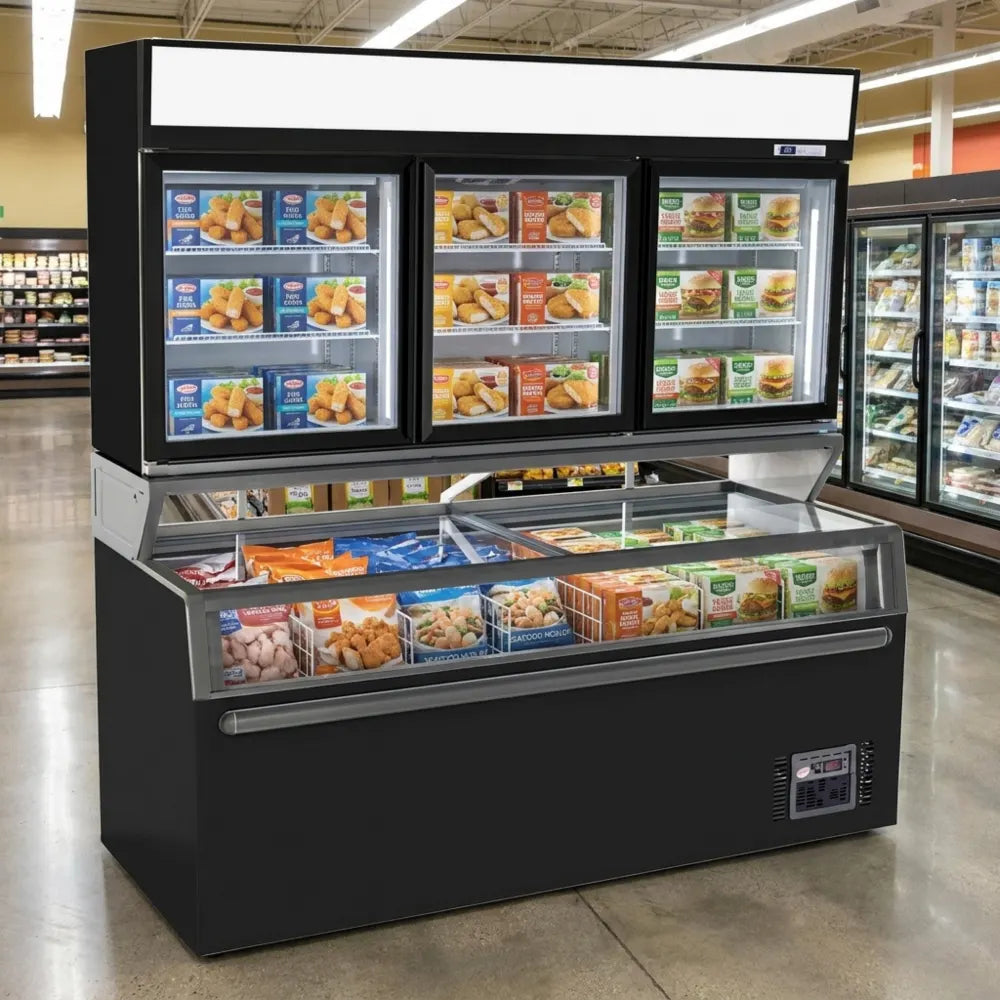 Black 3-Door Wall-Mounted Display Freezer