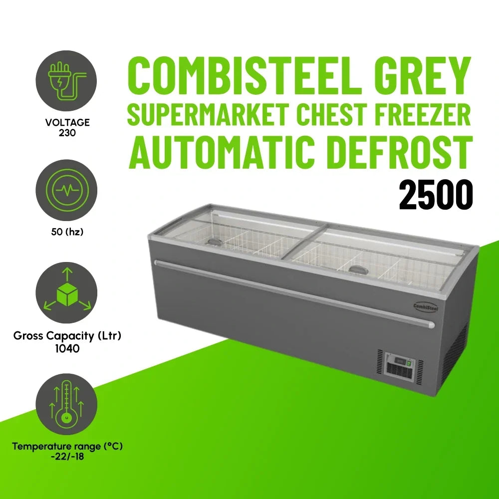 Combisteel Grey Supermarket Chest Freezer 2500 Automatic Defrost