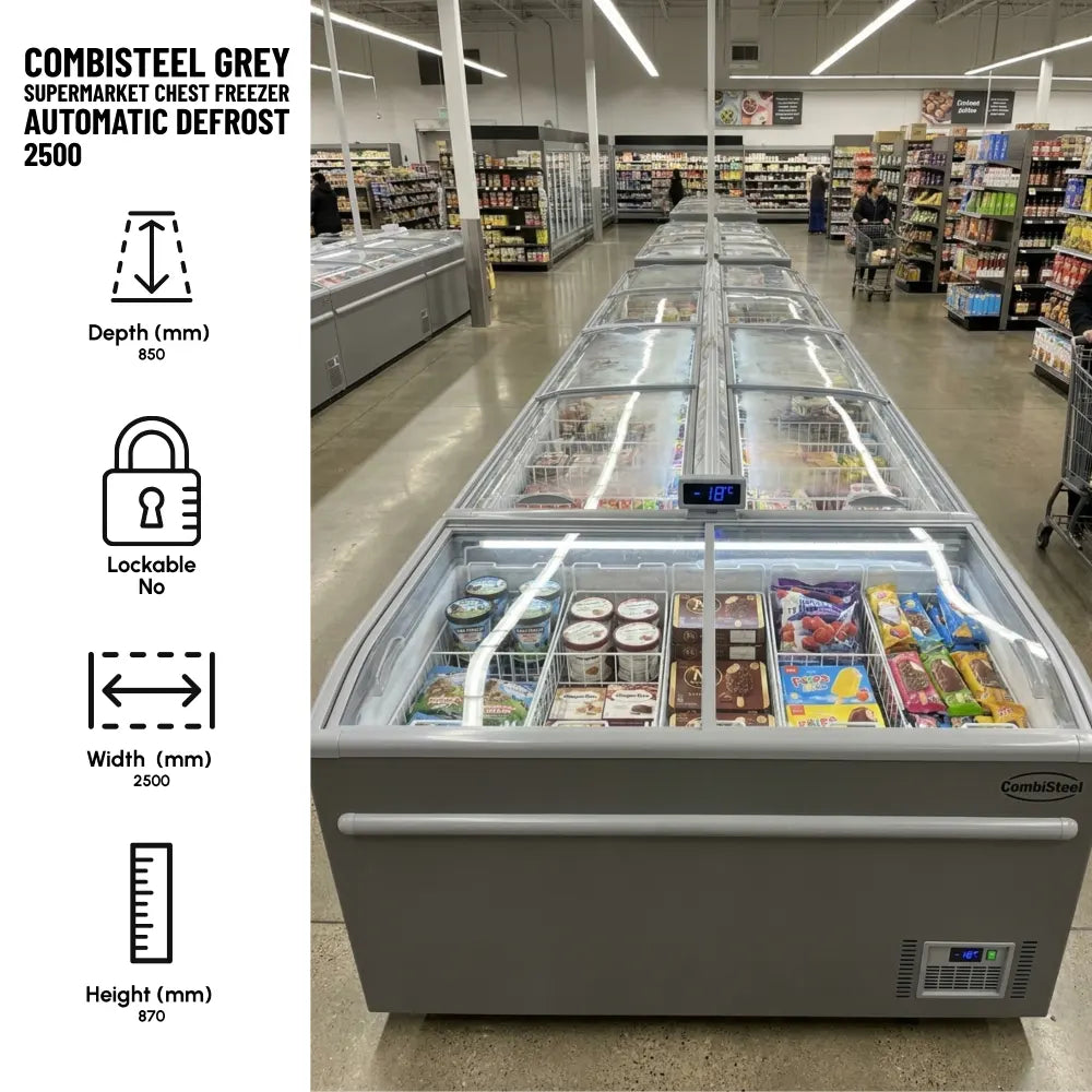 Combisteel Grey Supermarket Chest Freezer 2500 Automatic Defrost