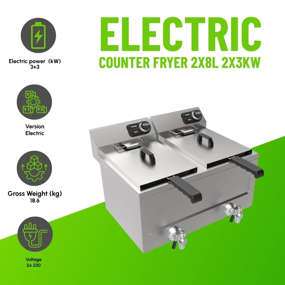 Electric Counter Fryer 2x8L 2x3KW Twin Tank
