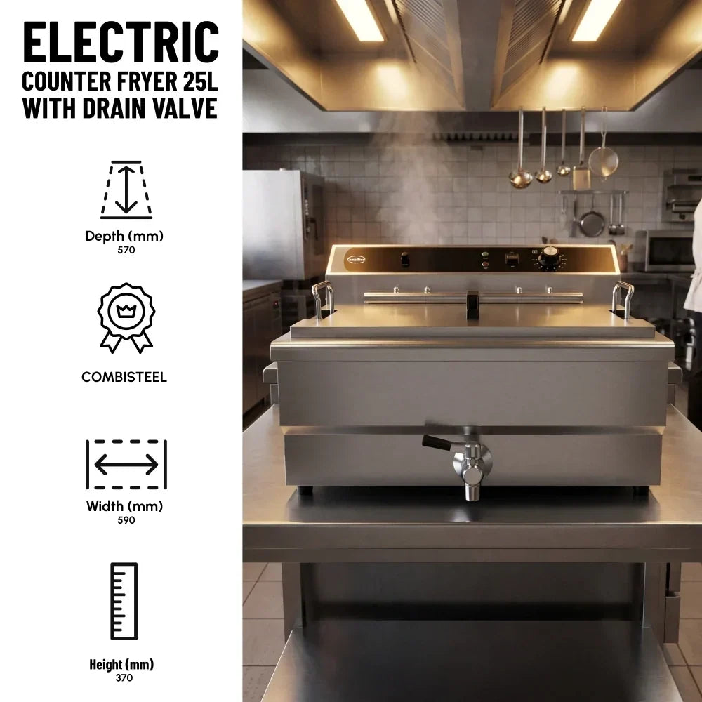 Electric Counter Fryer 25l With Drain Valve