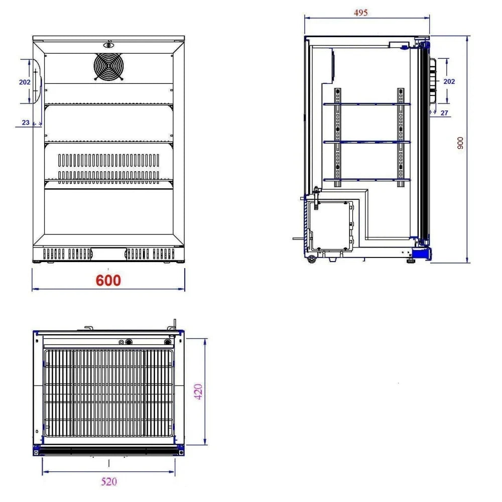 Black 1 Door Back Bar Cooler 600 x 900mm