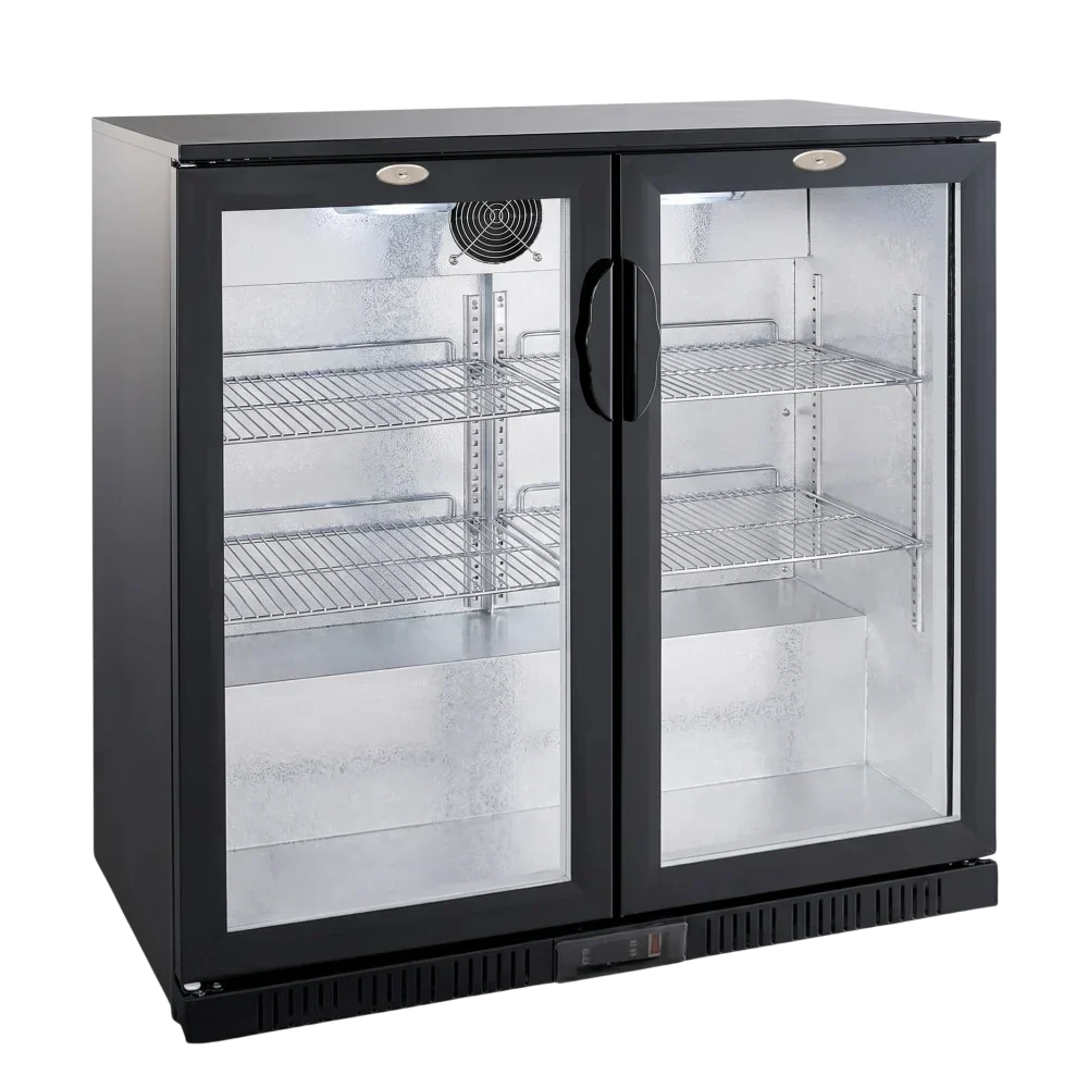 Black 2 Hinged Door Back Bar Cooler 208L