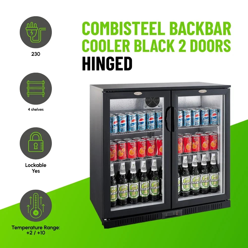 Black 2 Hinged Door Back Bar Cooler 208L