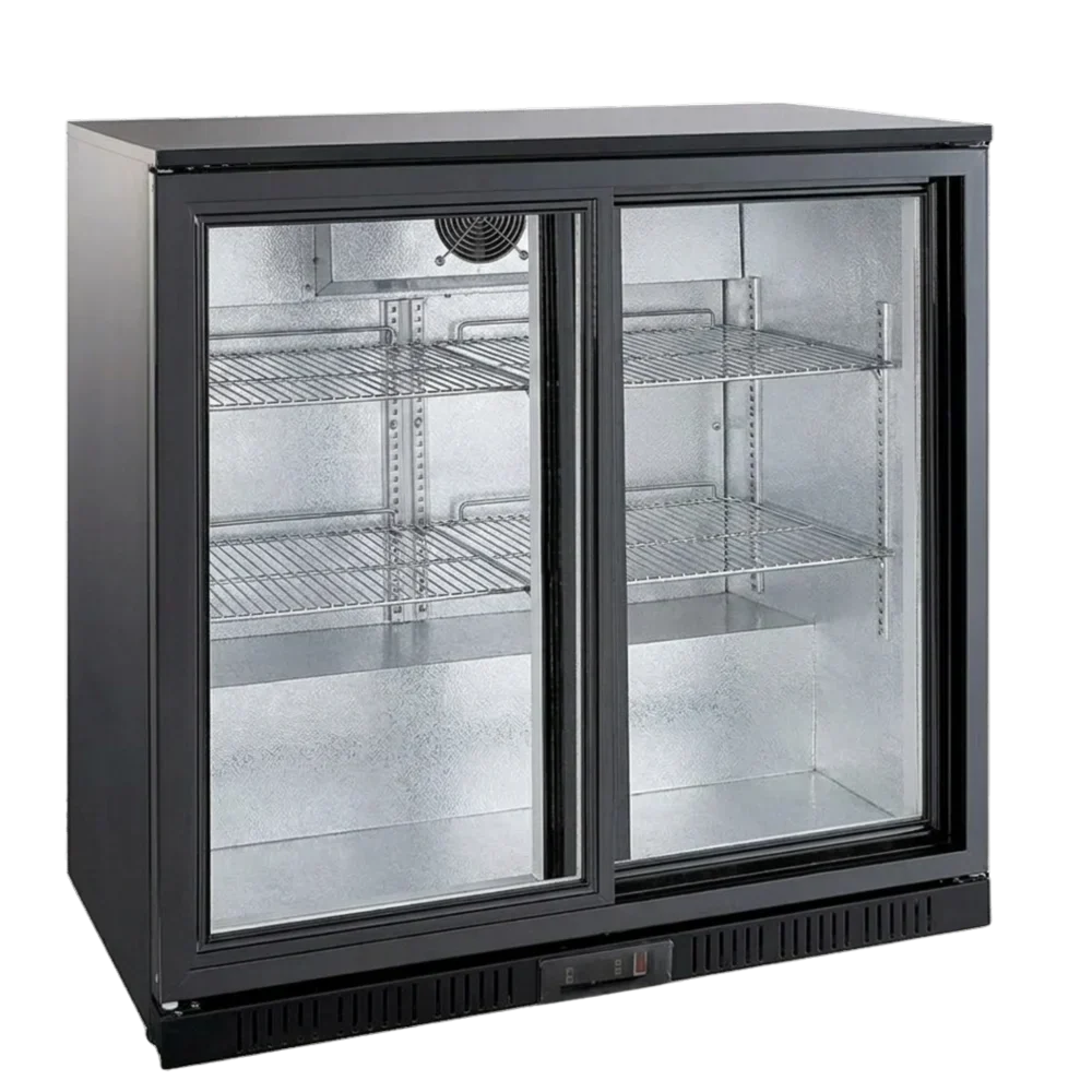 Black 2 Sliding Door Back Bar Cooler 208L