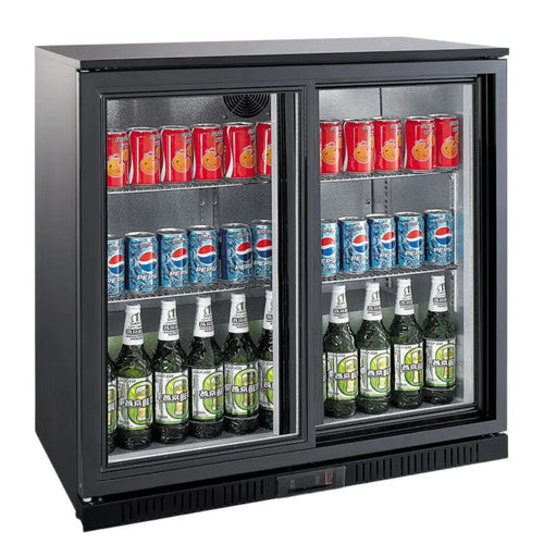 Black 2 Sliding Door Back Bar Cooler 208L