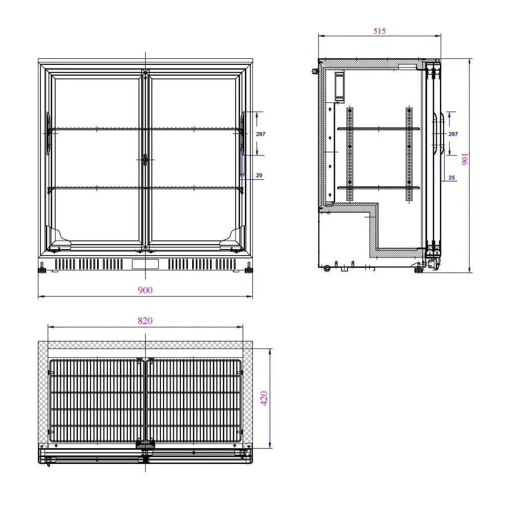 Black 2 Sliding Door Back Bar Cooler 208L