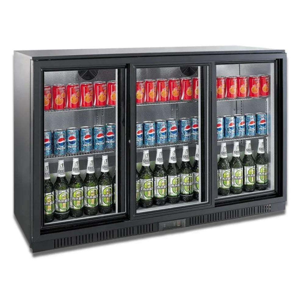 Black 3 Sliding Door Back Bar Cooler 330L