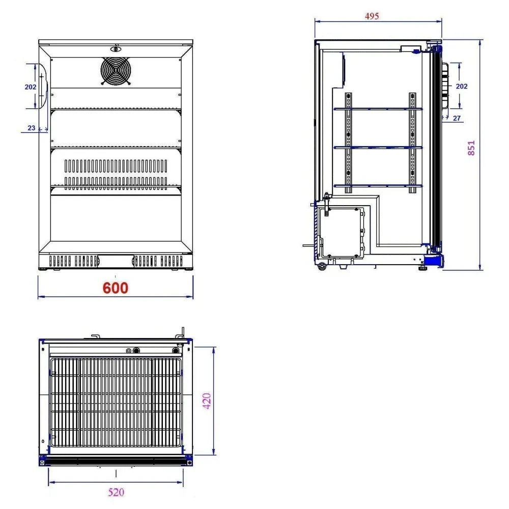 Black 1 Door Back Bar Cooler 600 x 850mm