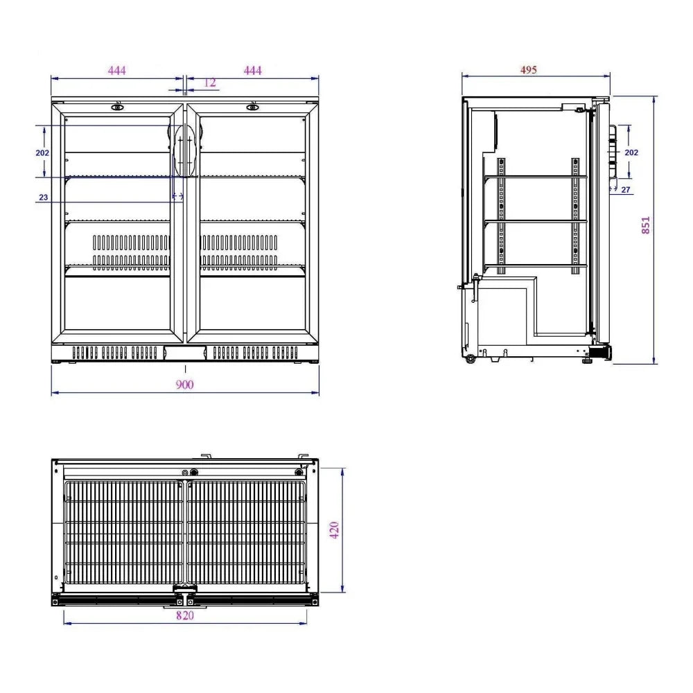 Black 2 Hinged Door Back Bar Cooler 850mm