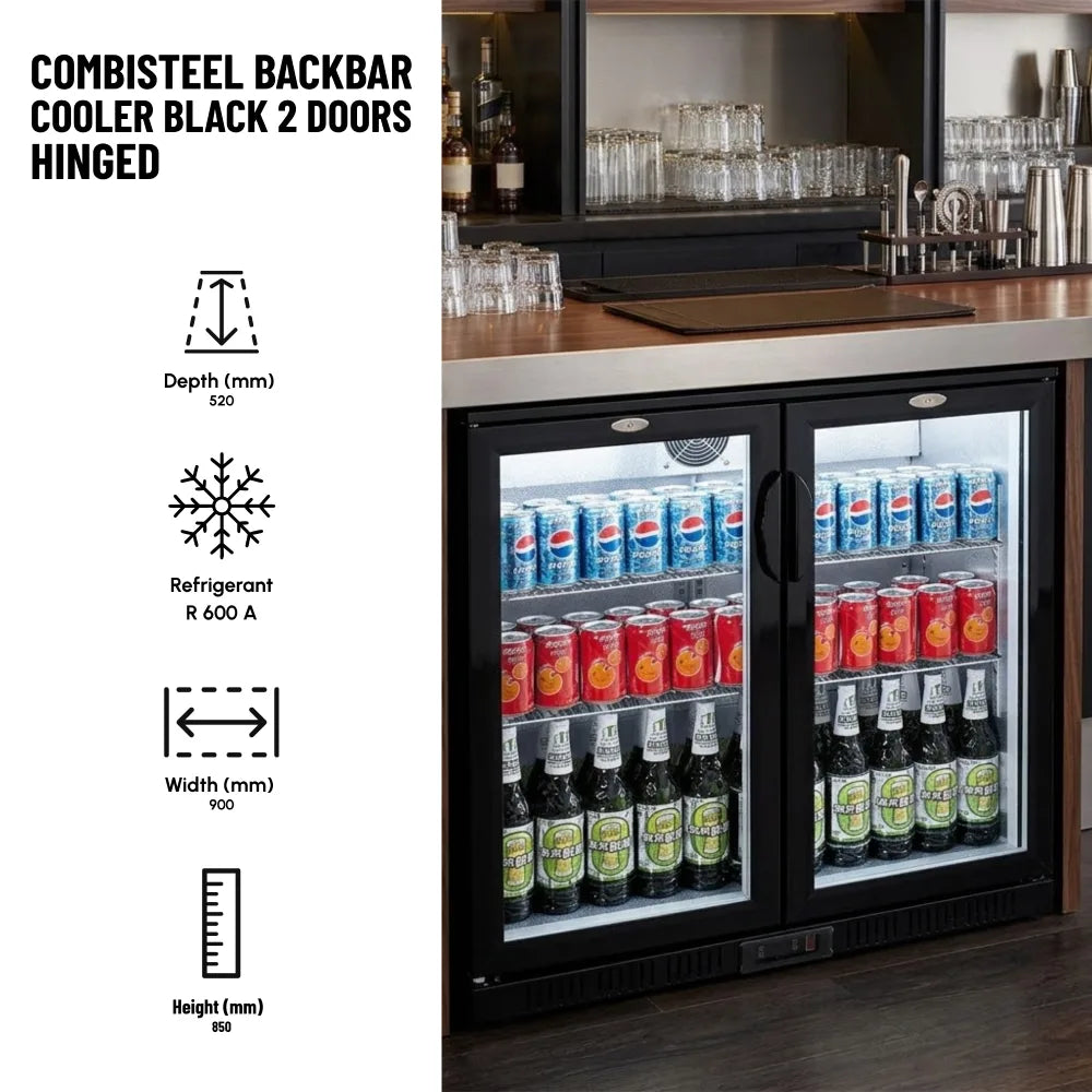 Black 2 Hinged Door Back Bar Cooler 850mm