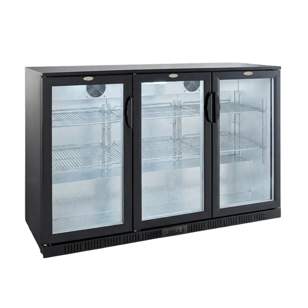 Black 3 Door Back Bar Cooler 1350mm Wide