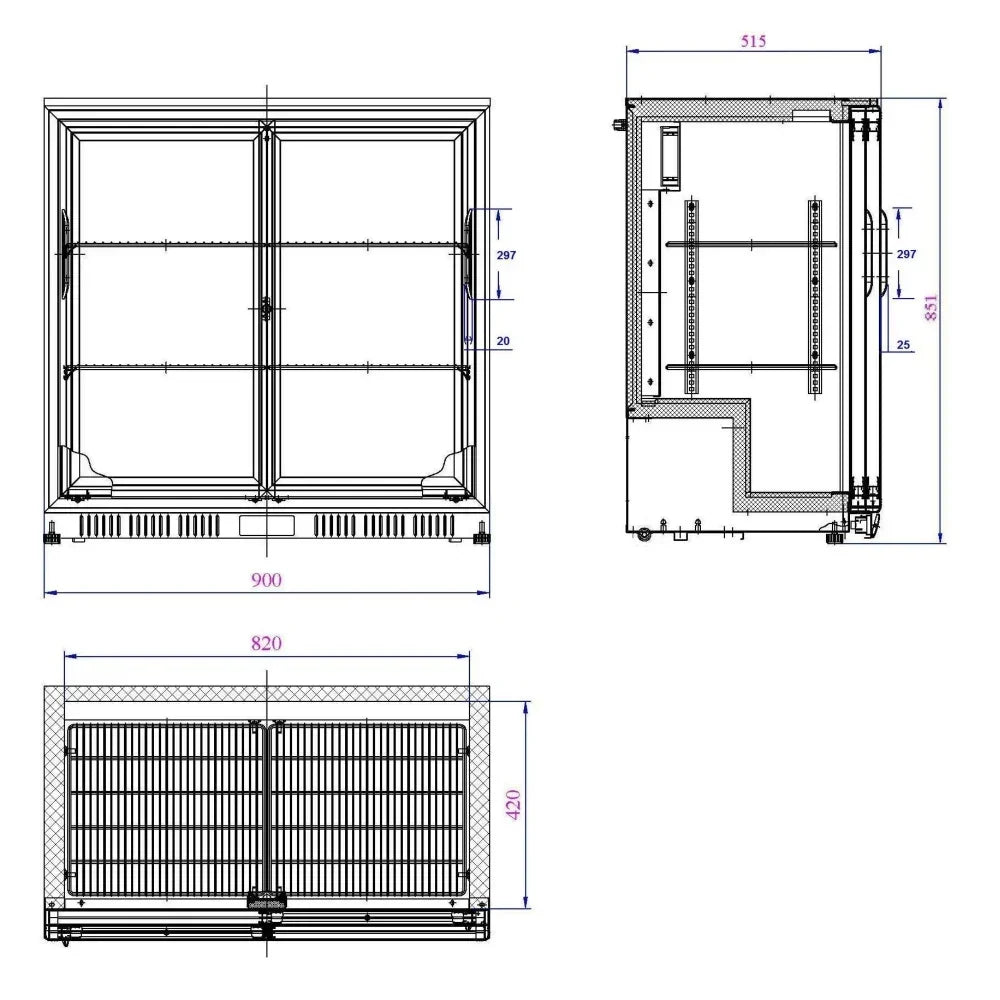 Black 2 Sliding Door Back Bar Cooler 850mm