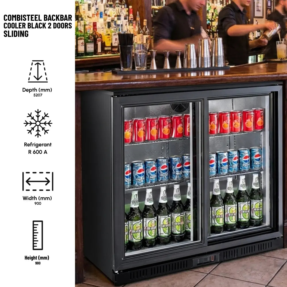 Black 2 Sliding Door Back Bar Cooler 850mm