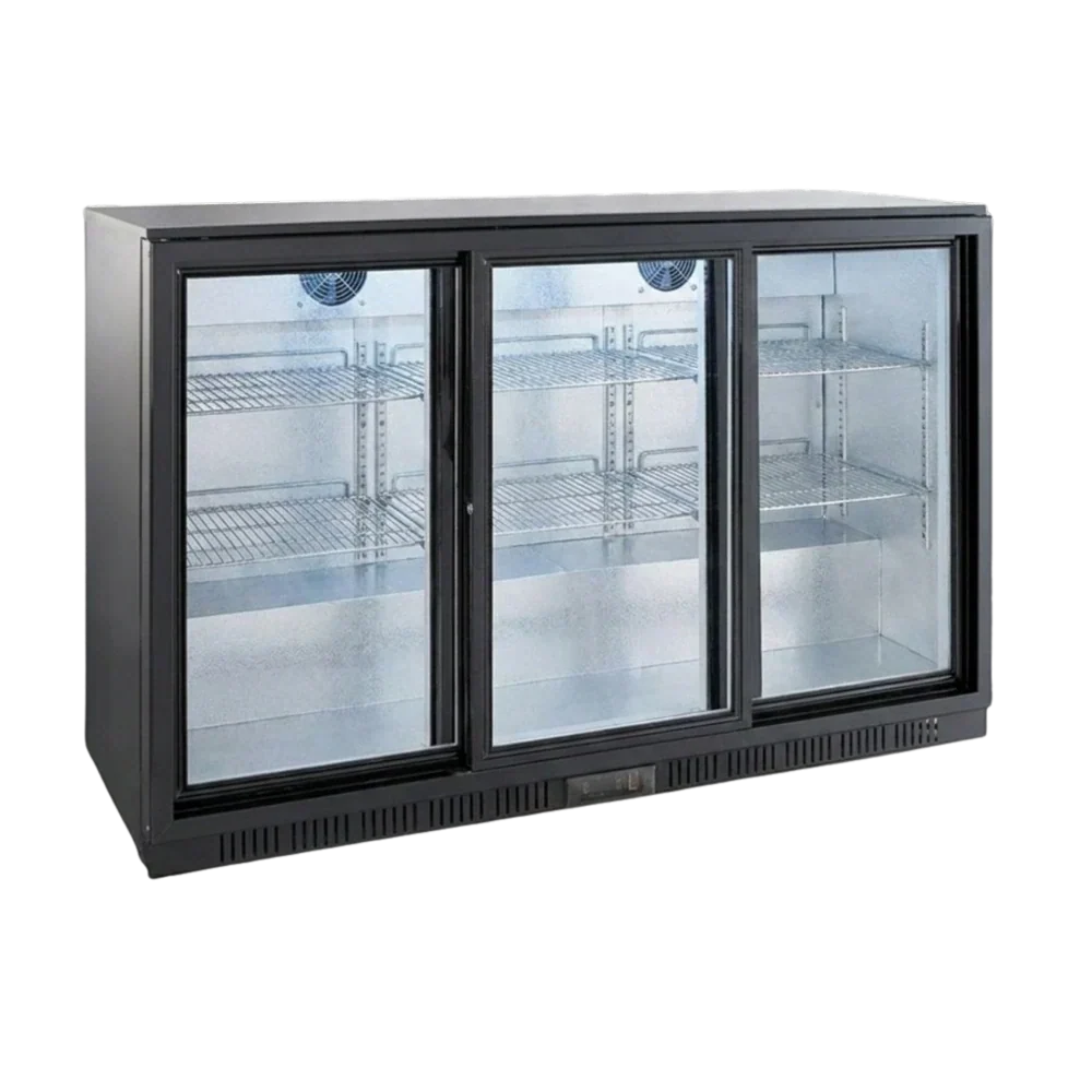 Black 3 Sliding Doors Back Bar Cooler 1350mm