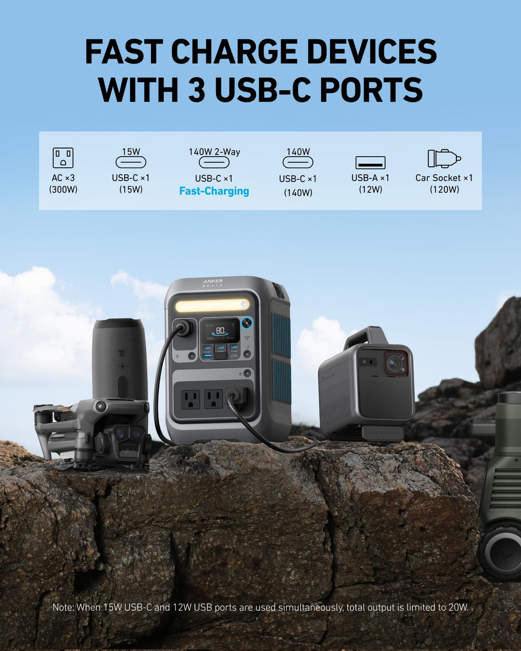 Anker SOLIX C300 Portable Power Station, 288Wh Solar Generator for Camping
