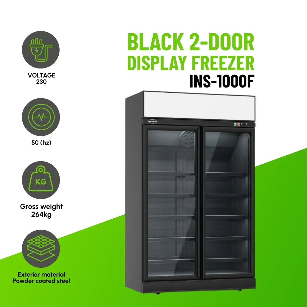 Black 2-Door Display Freezer INS-1000F Bl