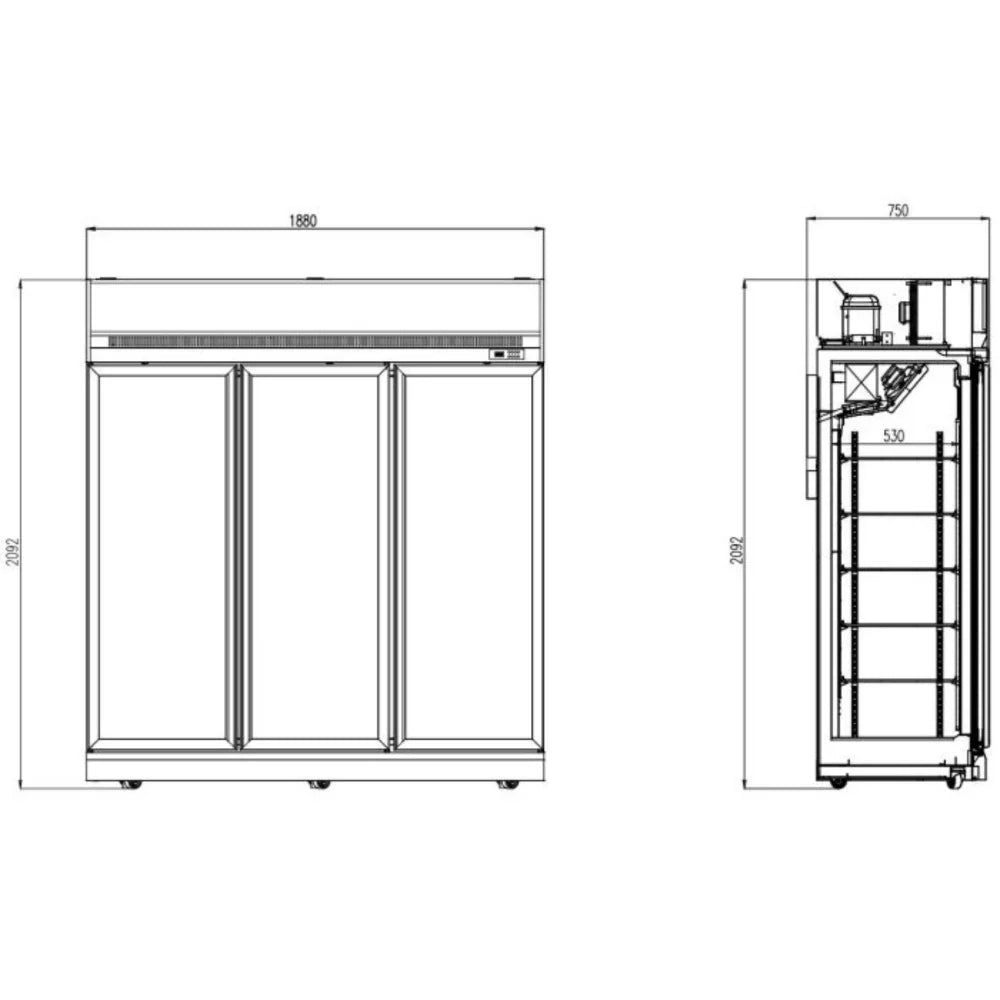 Black 3-Door Display Freezer INS-1530F Bl