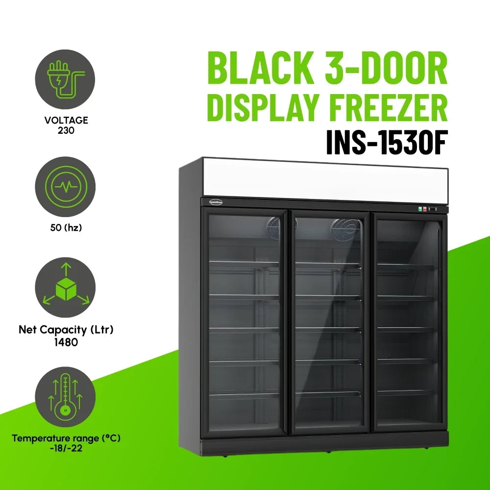 Black 3-Door Display Freezer INS-1530F Bl