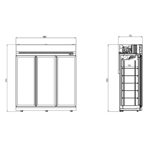 Black 3-Door Display Fridge INS-1530R Bl