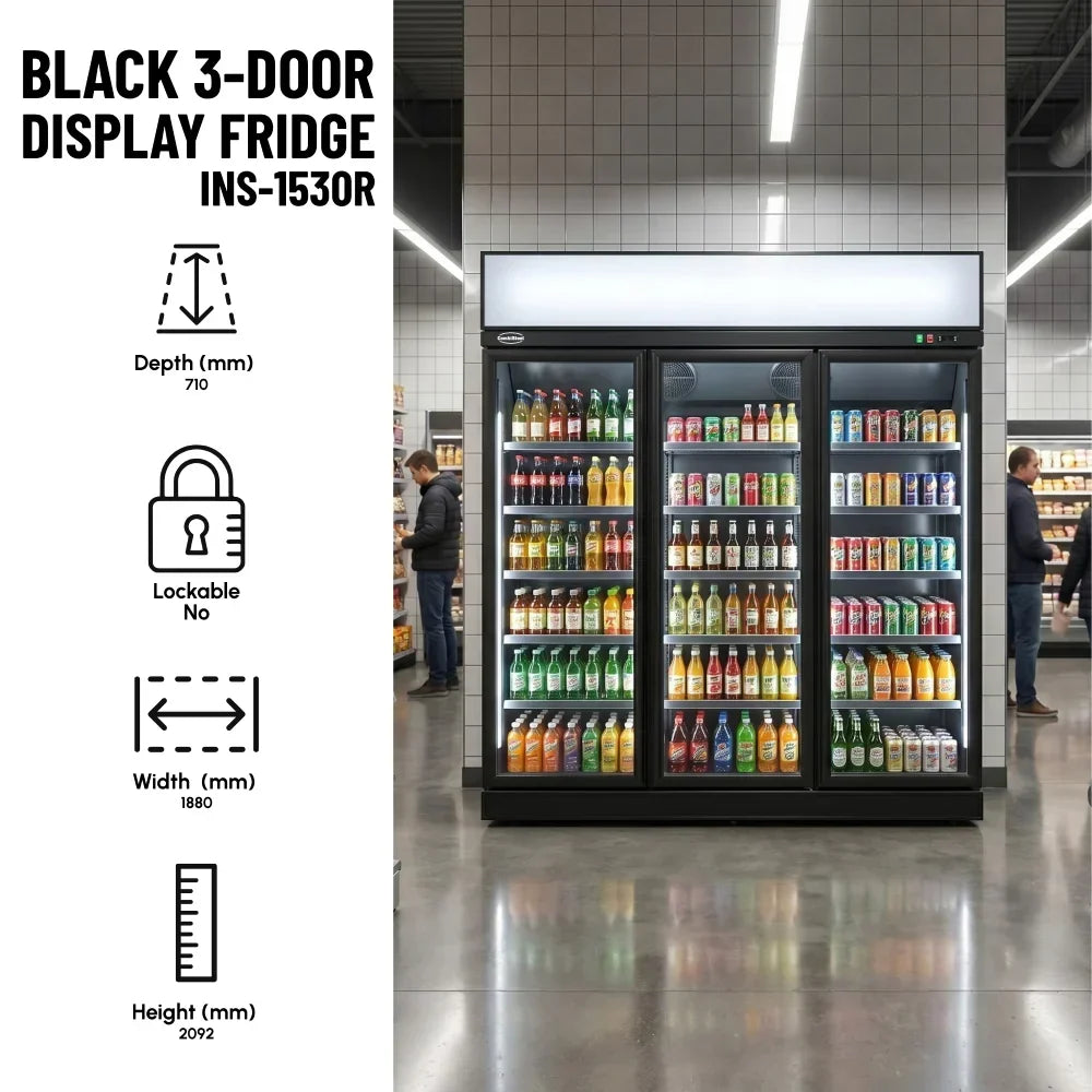 Black 3-Door Display Fridge INS-1530R Bl