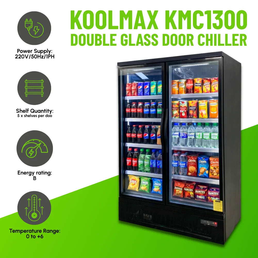 KMC1300G Black 2 Glass Door Upright Chiller