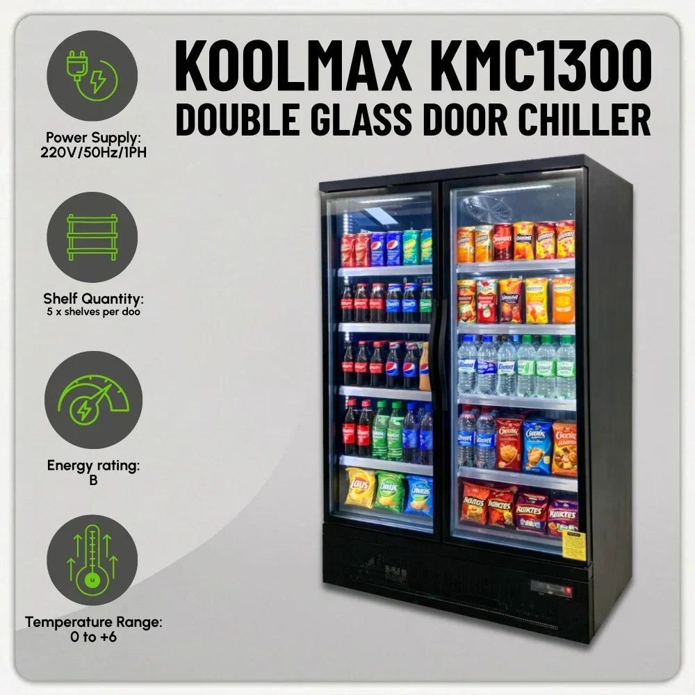 KMC1300G Black 2 Glass Door Upright Chiller