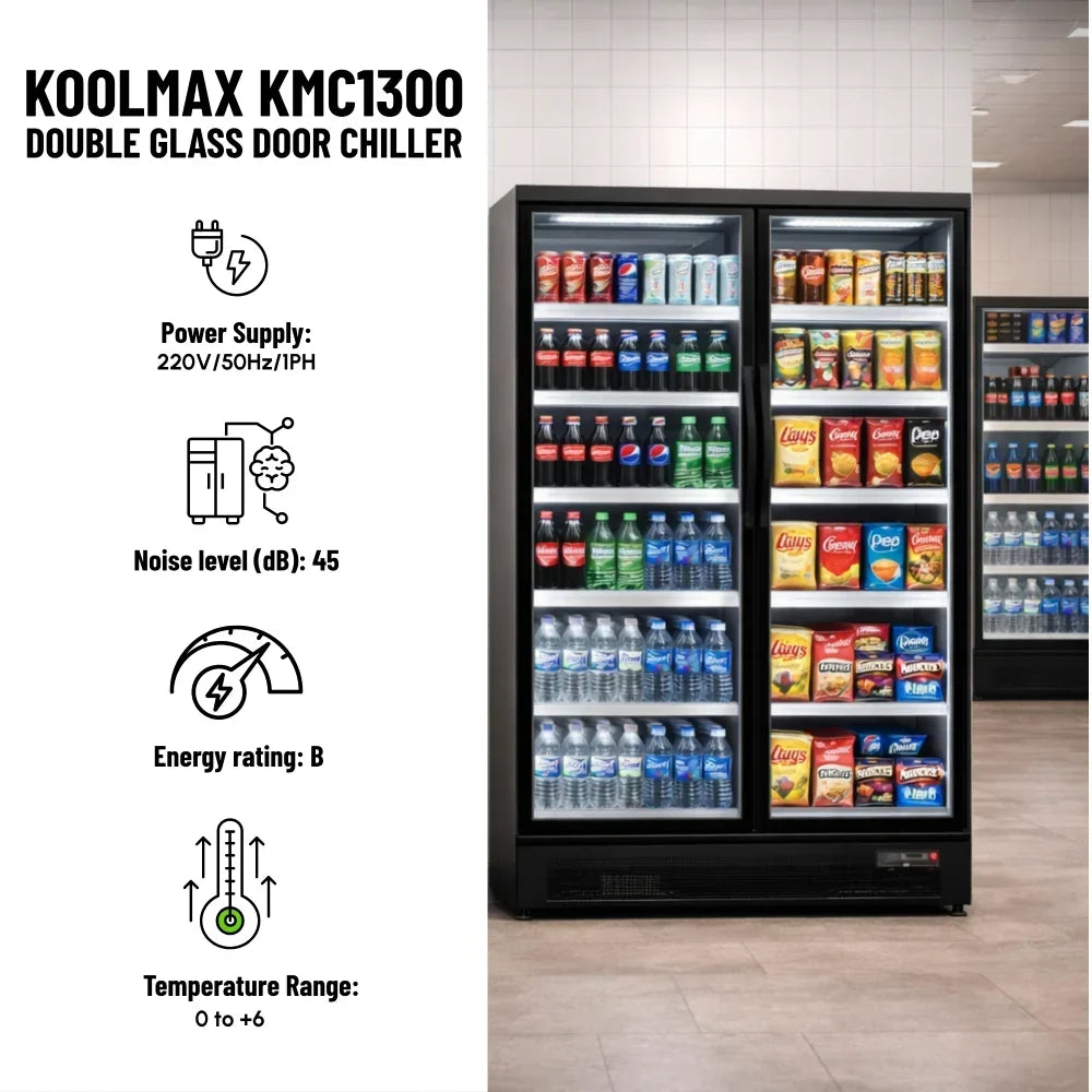 KMC1300G Black 2 Glass Door Upright Chiller
