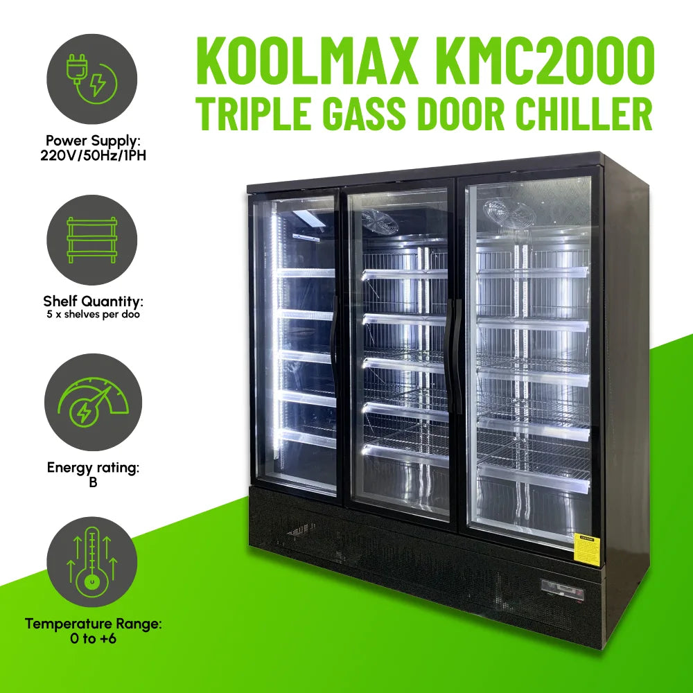 KMC2000G Black 3 Glass Door Upright Chiller