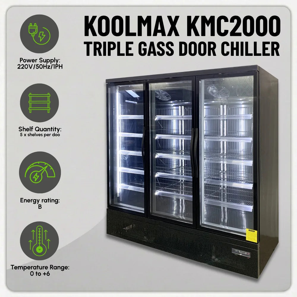 KMC2000G Black 3 Glass Door Upright Chiller