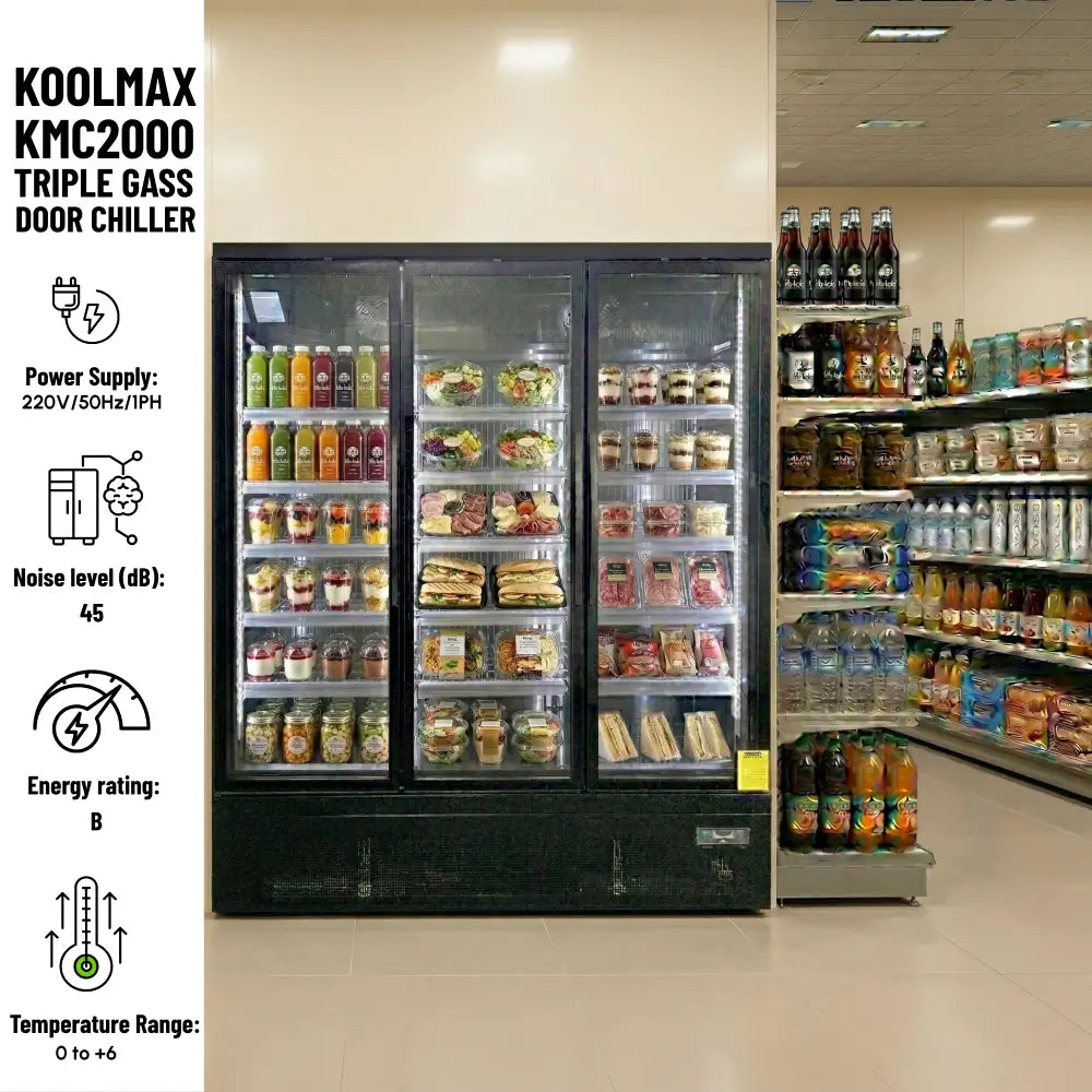 KMC2000G Black 3 Glass Door Upright Chiller