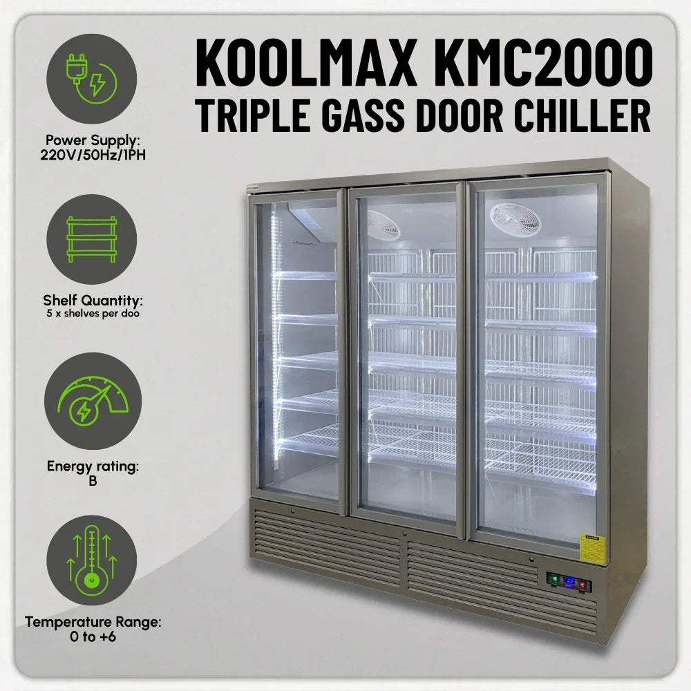 KMC2000G Grey 3 Glass Door Upright Chiller
